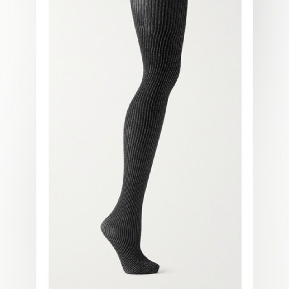 Wolford NEW Dora Metallic Ribbed 100 Denier Tights Black Size Small - Picture 3 of 6